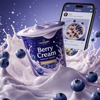 Benchmark prompt group “dairy-shot” — a product photography brief scored across the model pool. — output 1