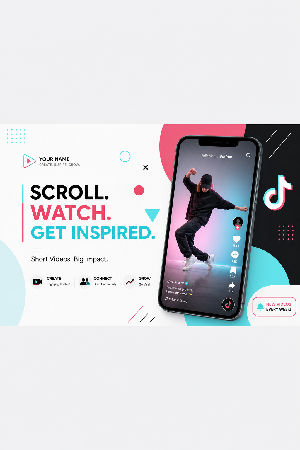 TikTok banner — Scroll. Watch. Get Inspired. lifestyle promo — Pixazo AI generated