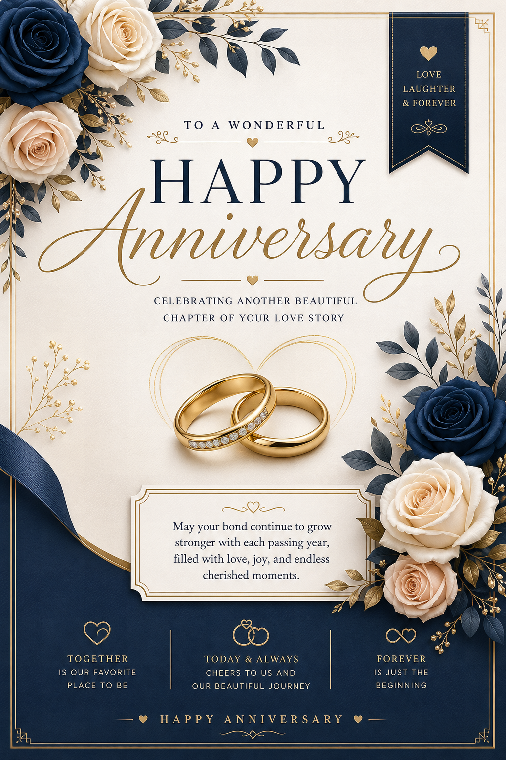 Jubiläum Karte — corporate style card design, featuring romantic florals, gold accents, elegant typography, soft warm lighting