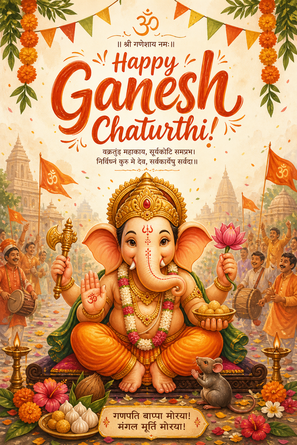 Traditional mandap Ganesh Chaturthi poster created with Pixazo AI