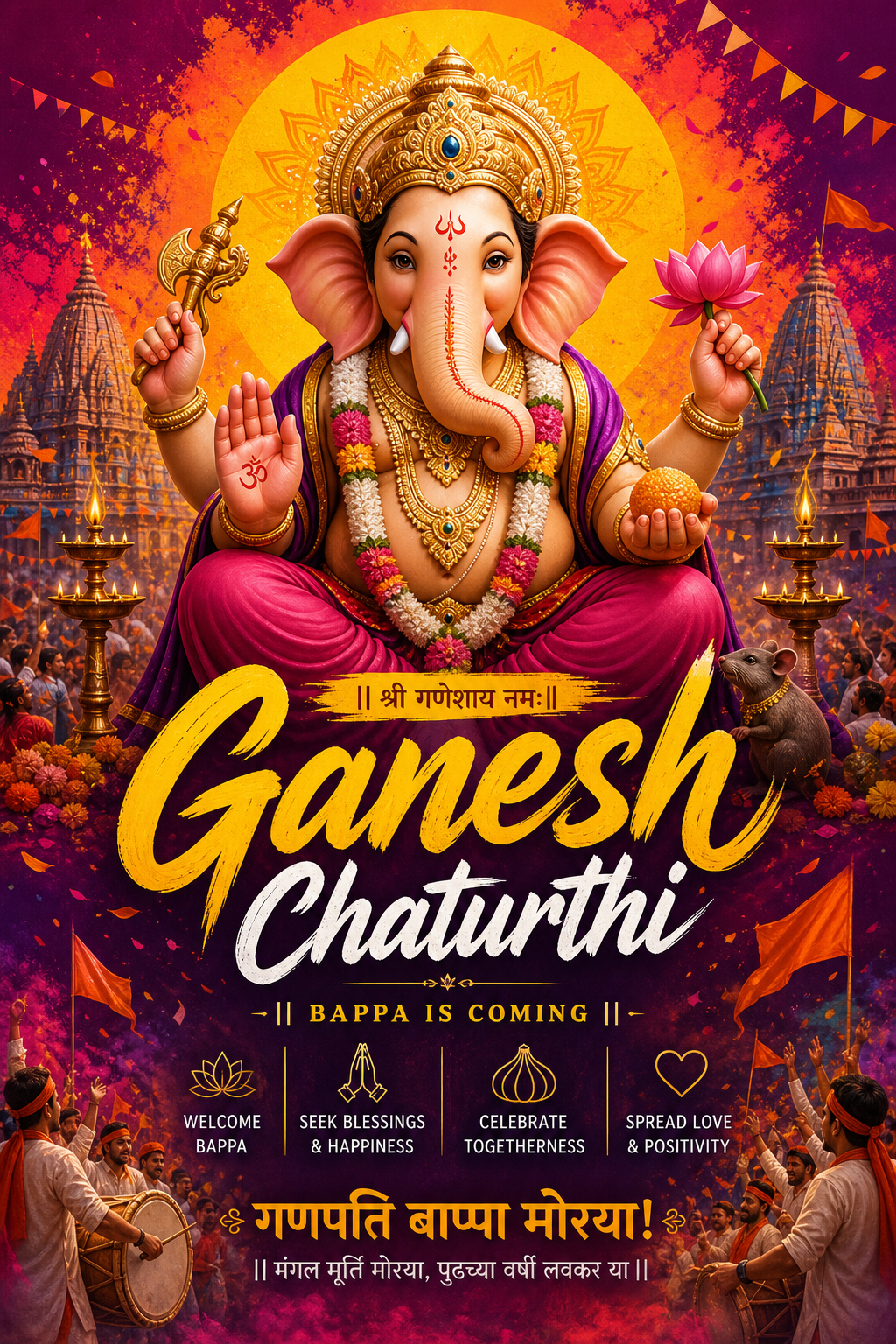 Regal gold Ganesh Chaturthi poster created with Pixazo AI